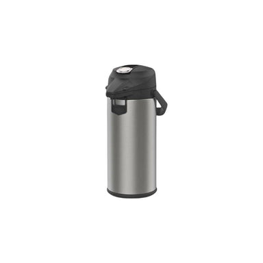 2.2-liter glass-lined airpot dispenser featuring a glass-lined interior for heat retention and a pump-style lever, designed for serving hot coffee and beverages.