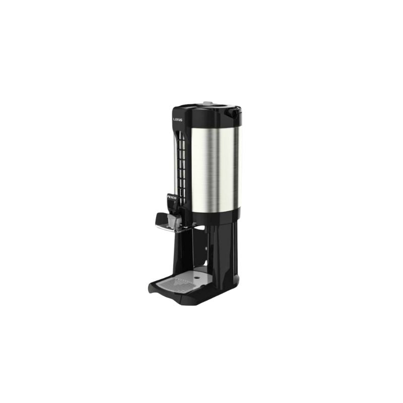 Luxus LGD-20 2.0-gallon sight gauge thermal coffee dispenser with base, featuring a clear level indicator, insulated body, and front dispensing spigot for commercial beverage service.
